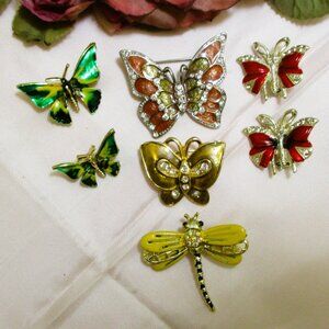 VINTAGE Enamel Butterfly Brooch Lot: Rhinestone Insect Pins, 1960s-80s